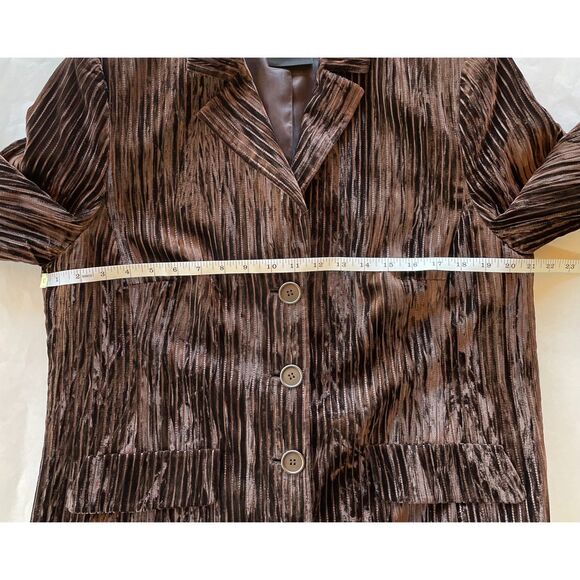 Akris Women's Brown Crushed Velvet Ribbed Pinstripe Single Breasted Blazer Sz 14 - Picture 13 of 14